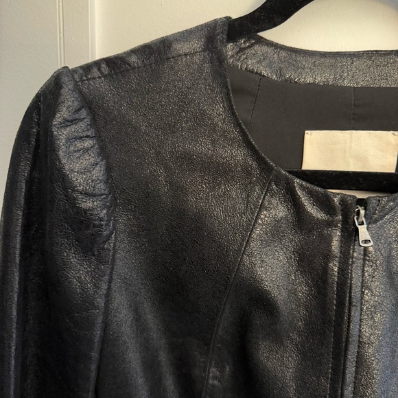 Rebecca Taylor Jackets & Blazers - 😎🖤 LNWT Leather Jacket w/Subtle Shimmer Zip Front Waist Length